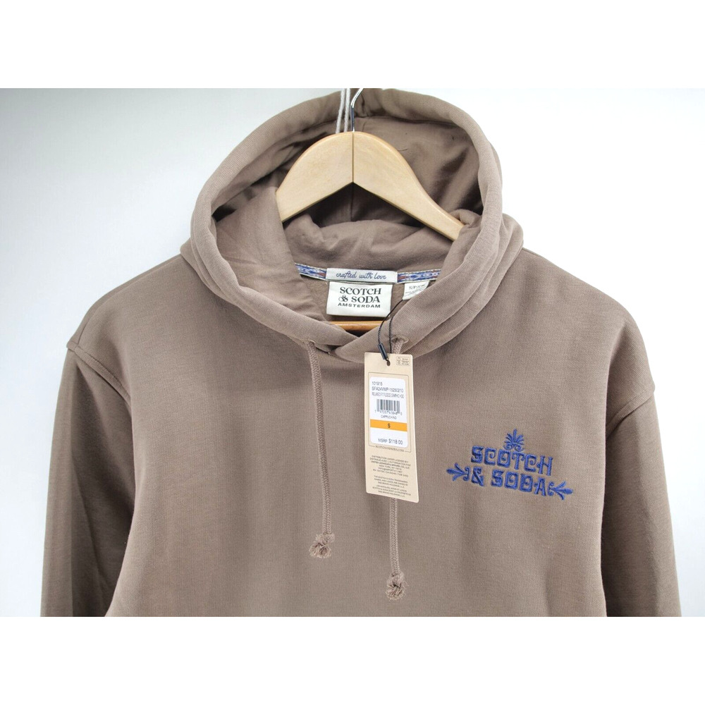 $118 NEW‎ Scotch And Soda Men’s Relaxed Fit Fleece Graphic Hoodie Small Tan